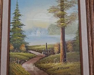Framed Original Oil Painting B Atkinson Tree Lake Scene