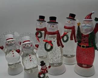 9 Acrylic Light Up Santas Snowmen WGlitter