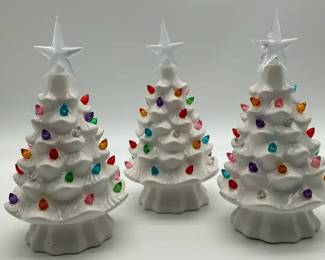 White Ceramic Christmas Trees Set Of 3 8in