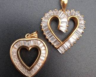 2 Cubic Zirconia Sterling Heart Pendants