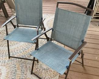Set Of 2 Blue Hampton Bay Folding Deck Chairs
