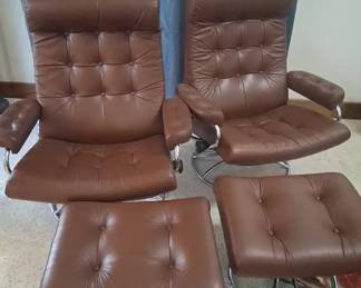 MCM Chocolate Brown Recliners With Footstool Great Condition