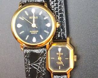 2 Diamond Quartz Womens Black Leather Benrus Watches