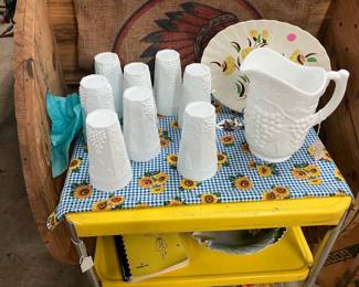 Milk glasses and pitcher 