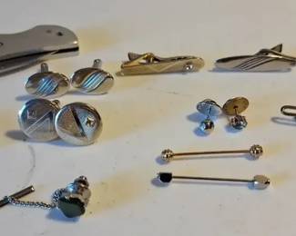 Mens Accessories Lot  Cufflinks, Tie Bars, Knife  More