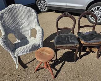 Mixed Chair  Stool Lot  Wicker, Antique  Vintage Styles