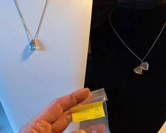 Sterling Silver Necklace Lot w Pendants  Loose Stone