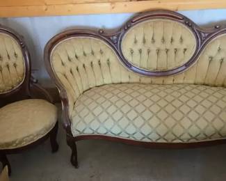 Antique VictorianStyle Parlor Sofa  Chair Set  Tufted Upholstery