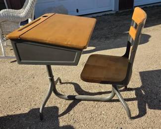 Vintage Student School Desk with Attached Chair