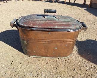 Large Vintage Copper Wash Boiler w Lid  Wood Handles