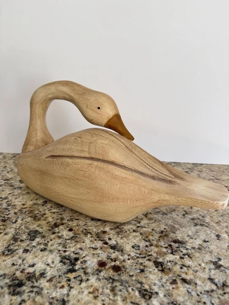 001 largecarvedwoodenduckdecoysculpture