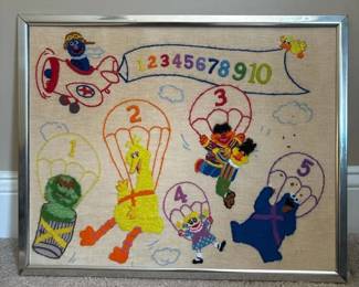 035 20x16sesamestreetframedhandembroide