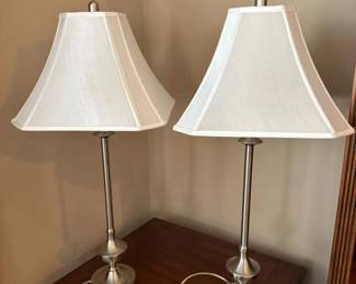 150 pairofbrushednickeltablelampswith