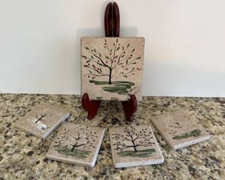 134 handpaintedtravertinestonecoasterss