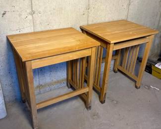 099 pairofwoodendtableswithslattedsid