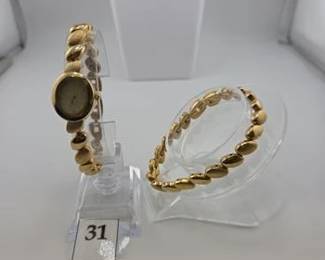 Gold plated watch and bracelet set