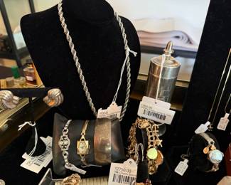 Sterling Twisted Rope Necklace, 14k Charm Bracelet, Sterling Table Lighter & Case 