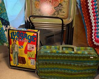 Vintage Luggage, Luggage Caddy, Vintage Metal Folding Trays 