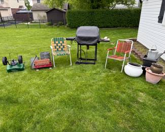 Vintage folding Chairs, Planters 
