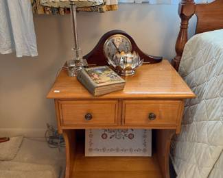 Wooden Side Table, Decorative Table Lamp, Mantle Clock