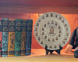 THE JUNIOR CLASSICS BY COLLIER VOLUMES 1-9, UNITED STATES PRESIDENT’S PLATE, ANOTHER 1967 DOCTOR DOLITTLE DOLL