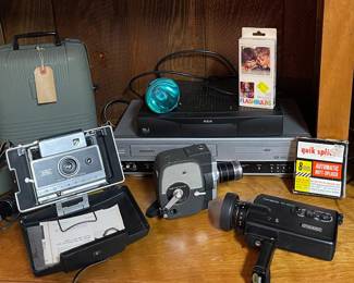 VINTAGE MINOLTA 8MM CAMERA, POLAROID CAMERA, DVD PLAYER