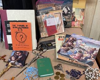 RELIGIOUS BOOKS, ROSES, & CRUCIFIXES