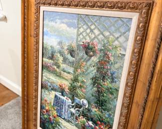 Framed garden landscape oil painting
