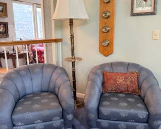Pair of upholstered barrel club chairs