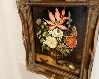 Framed floral still life oil painting, gilt frame