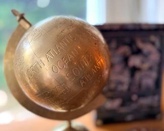 Brass desk globe on stand