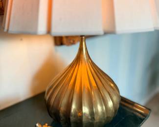Brass table lamp with pleated shade