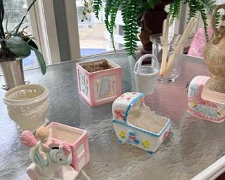 Ceramic baby train and nursery planters