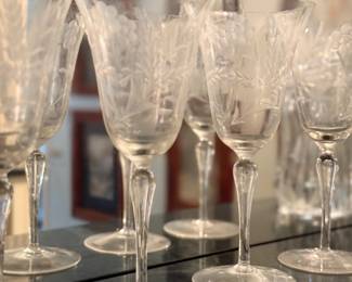 Etched crystal wine glasses