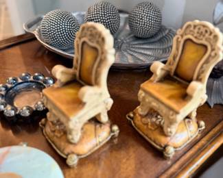 Pair of ornate gilt throne-chair figurines