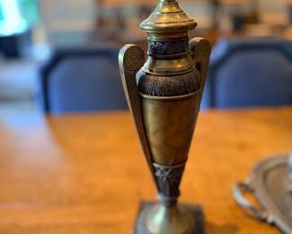 Brass urn-form mantel garniture