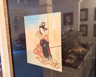 Framed Japanese geisha painting