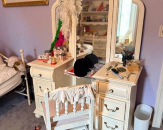 French provincial vanity with mirror and chair