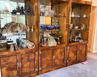 Burl wood lighted display cabinet