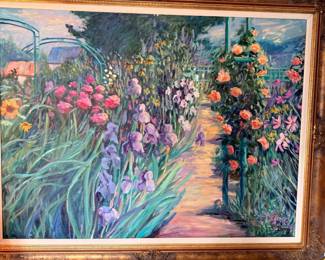 Framed garden landscape oil painting