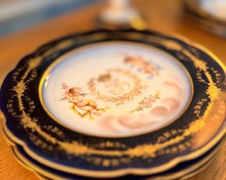 Cobalt and gold cherub cabinet plates