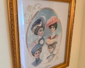Framed Victorian ladies in hats print
