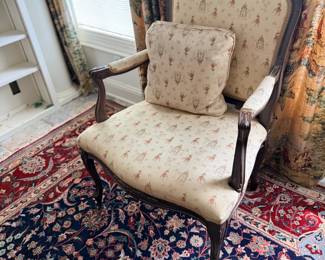 French carved armchair with toile upholstery