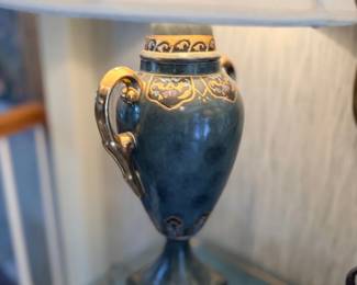 Ornate blue and gold urn table lamp
