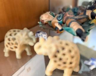 Carved stone elephant figurines