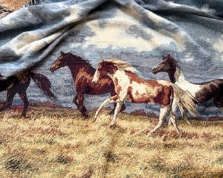 Woven horse tapestry blanket