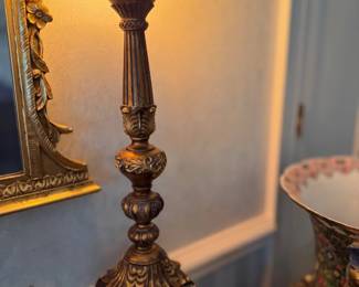 Ornate brass column table lamp