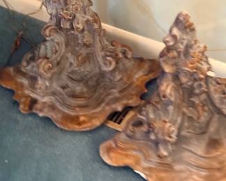 Carved wood Asian mountain sculpture