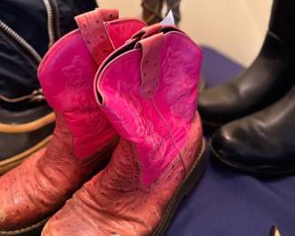 Pink and tan cowboy boots