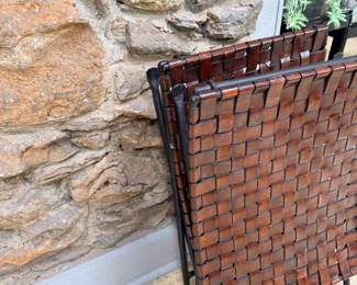 Woven leather folding tray table